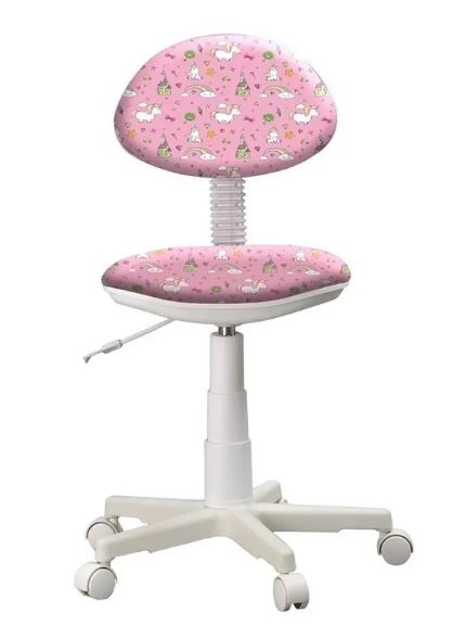 Кресло Логика (пластик WH,Ткань,KiD'S, №21(единорожки),О, PL 540, б/подл, ролик белый)