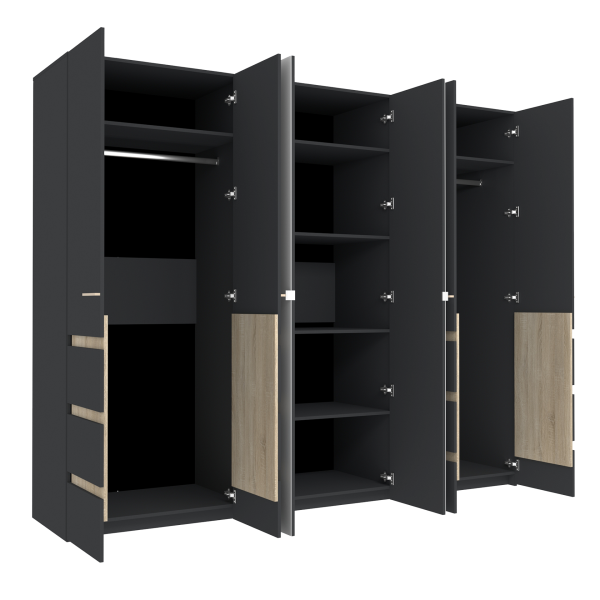 Анона 7 Шкаф д/одежды и белья 6 дв. Антрацит/Дуб Сонома