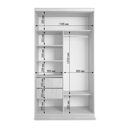 Шкаф-купе Клэр 1200х597х2200 с ящ/сосна лофт-хром