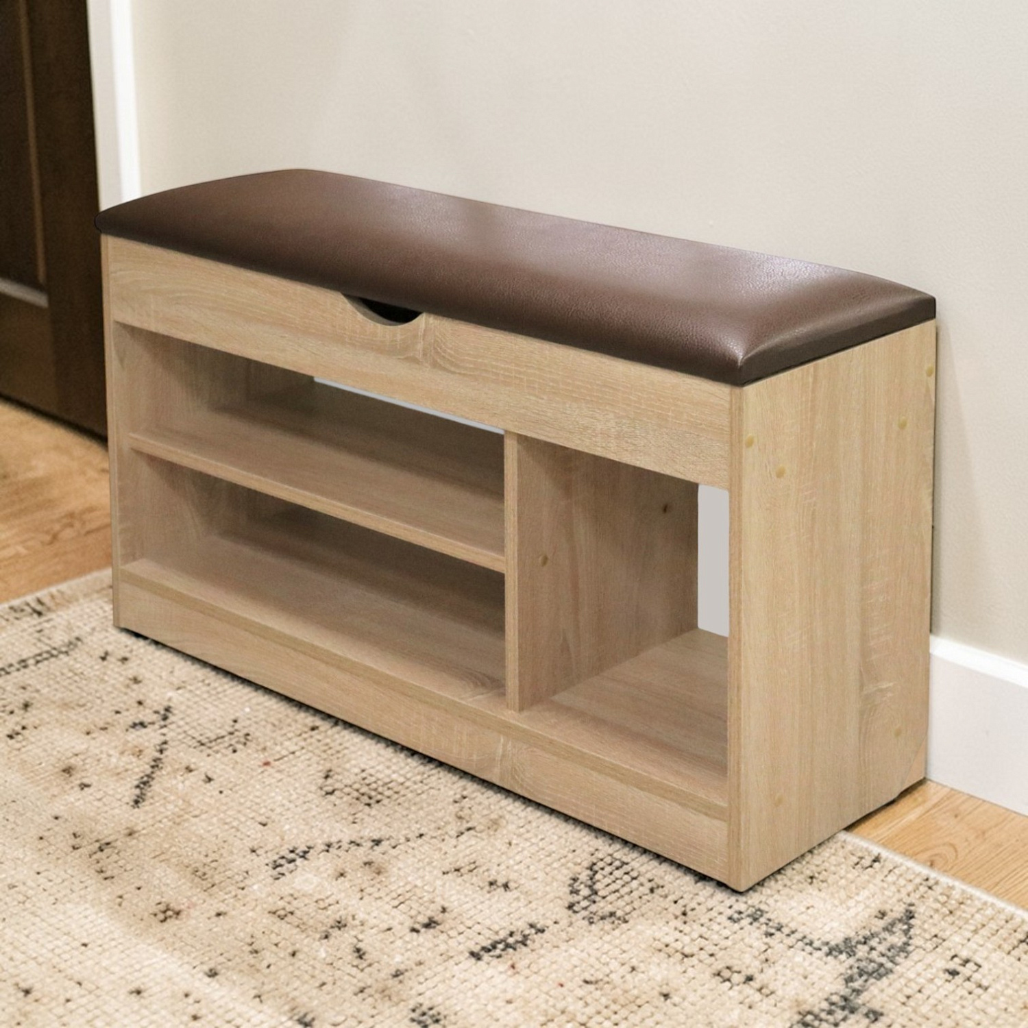Тумба для обуви БН-196-04 (900*310*510) дуб сонома/кожзам 305-02 корич