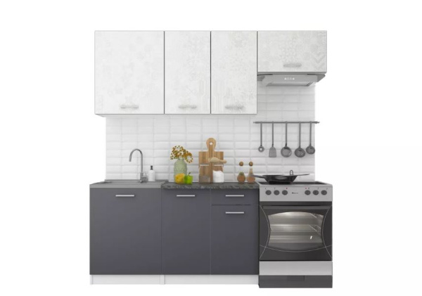 Кухонный гарнитур Бланка СТЛ.218.00" Белый/Орех мармара/Спринт/Антрацит 1,4м