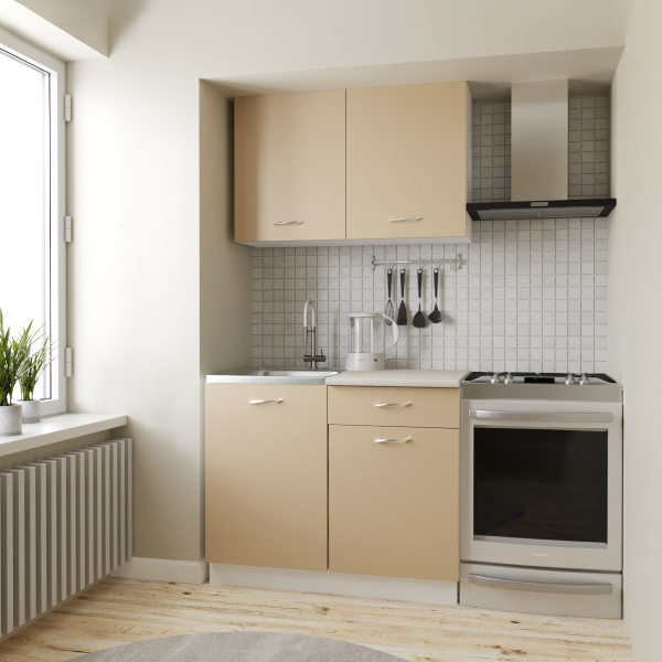 Кухонный гарнитур Комплект №10 ДАША Белый/Мокко(Берил бежевый / без мойки ) 1,0 м 