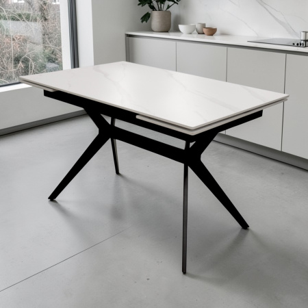 Стол  DTM 0412 CS, 120+30+30*80*76,Керамика цвет мрамор белый Y15, ножки черные