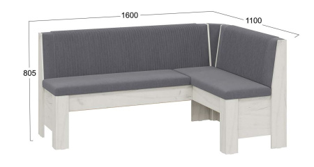 Ганновер Скамья угловая(Дуб Крафт белый, Микровелюр Linea Grande 83/Connect 83 Cерый